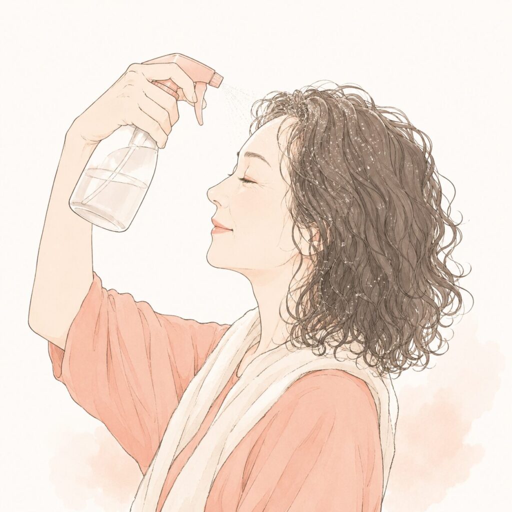 STEP1 スプレーボトルで髪をたっぷり濡らす